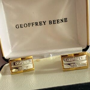 Vintage Geoffrey Beene Engraved Elegant Gold and Silver Cufflinks In the Box